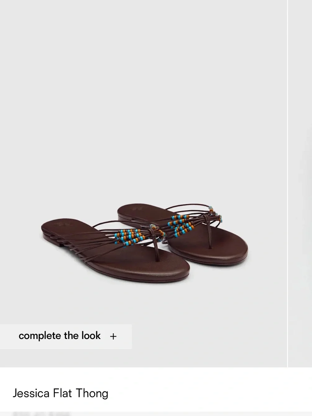 BRAND NEW, Reformation Jessica Flat Thong Sandal, Brown with Blue & Orange Beads